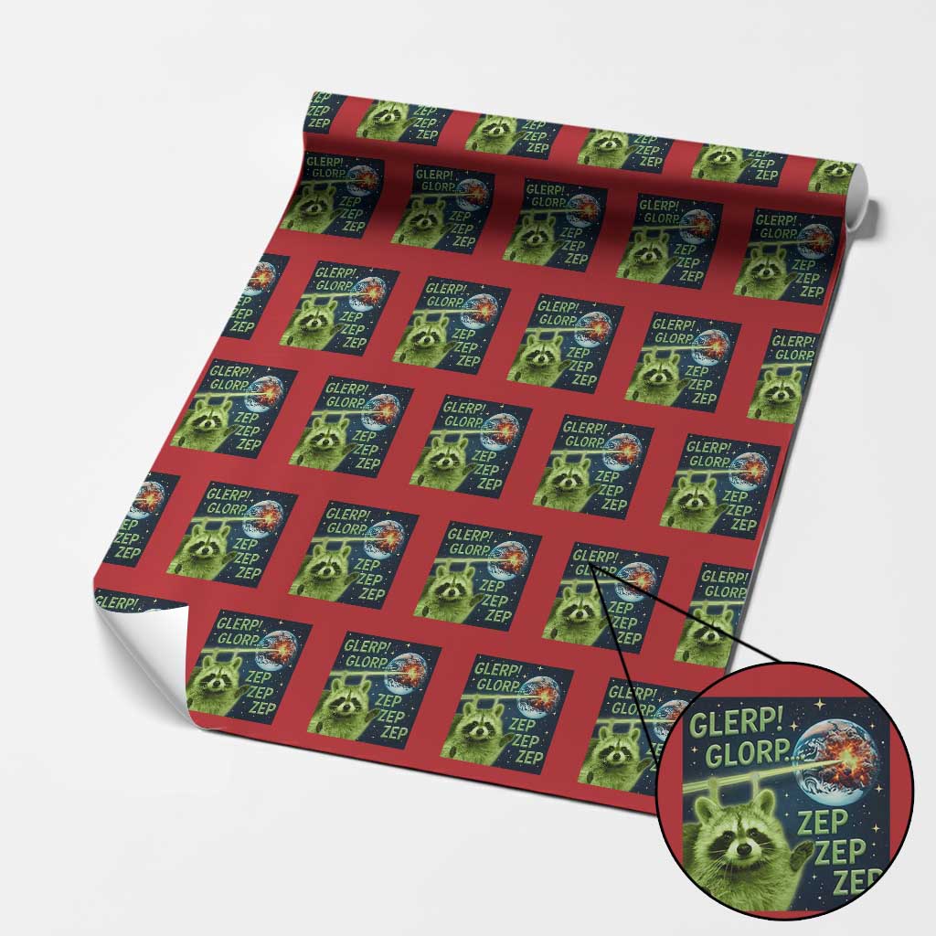 Funny Alien Raccoon Meme Wrapping Paper Roll Glerp Glorp Brainrot Stupid Gift TS10 Red Print Your Wear