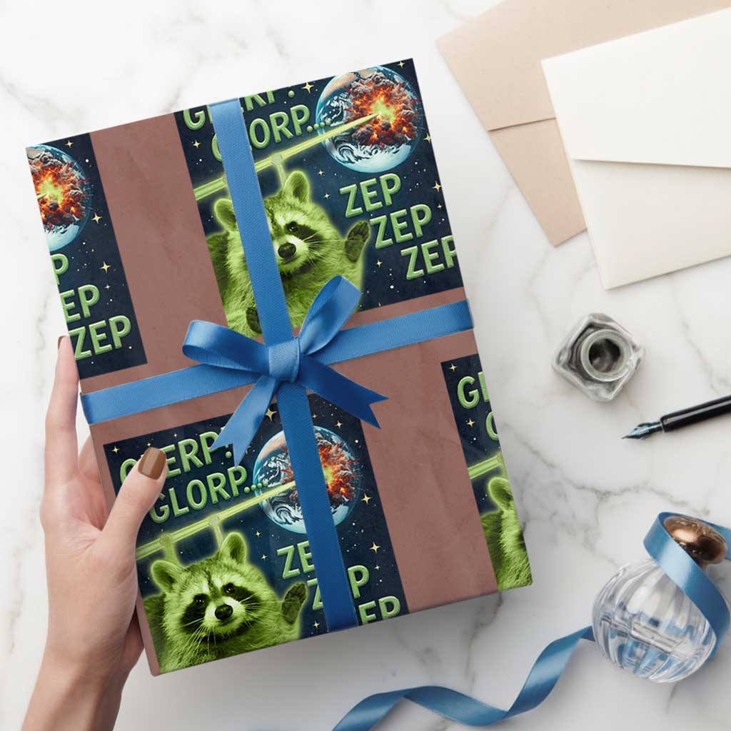 Funny Alien Raccoon Meme Wrapping Paper Roll Glerp Glorp Brainrot Stupid Gift TS10 Mocha Print Your Wear