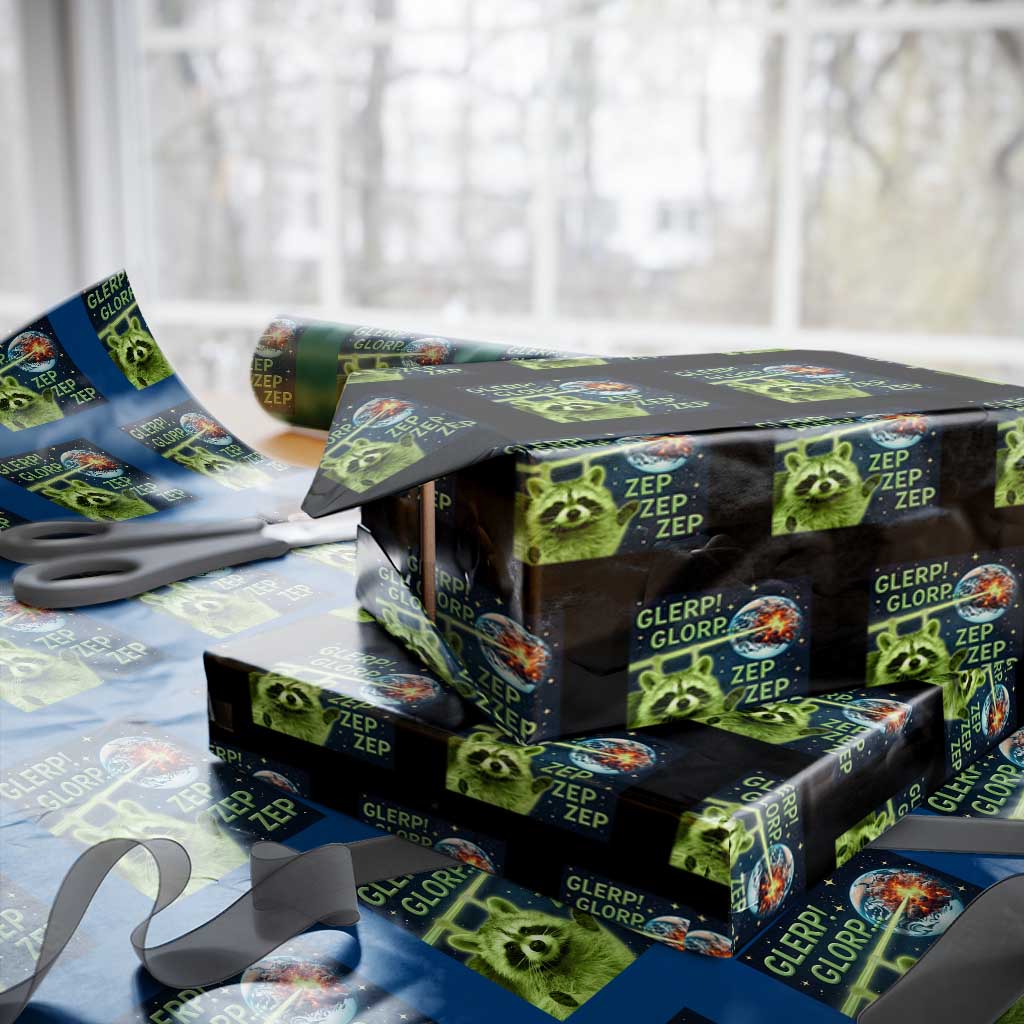 Funny Alien Raccoon Meme Wrapping Paper Roll Glerp Glorp Brainrot Stupid Gift TS10 Black Print Your Wear
