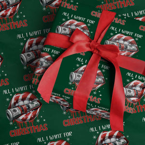 Funny All I Want For Christmas Is Money Wrapping Paper Roll Candy Cane Lips TS11 Green Print Your Wear