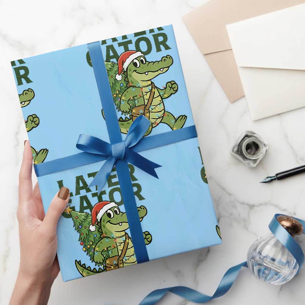 Funny Alligator Christmas Wrapping Paper Roll Lator Gator TS14 Light Blue Print Your Wear