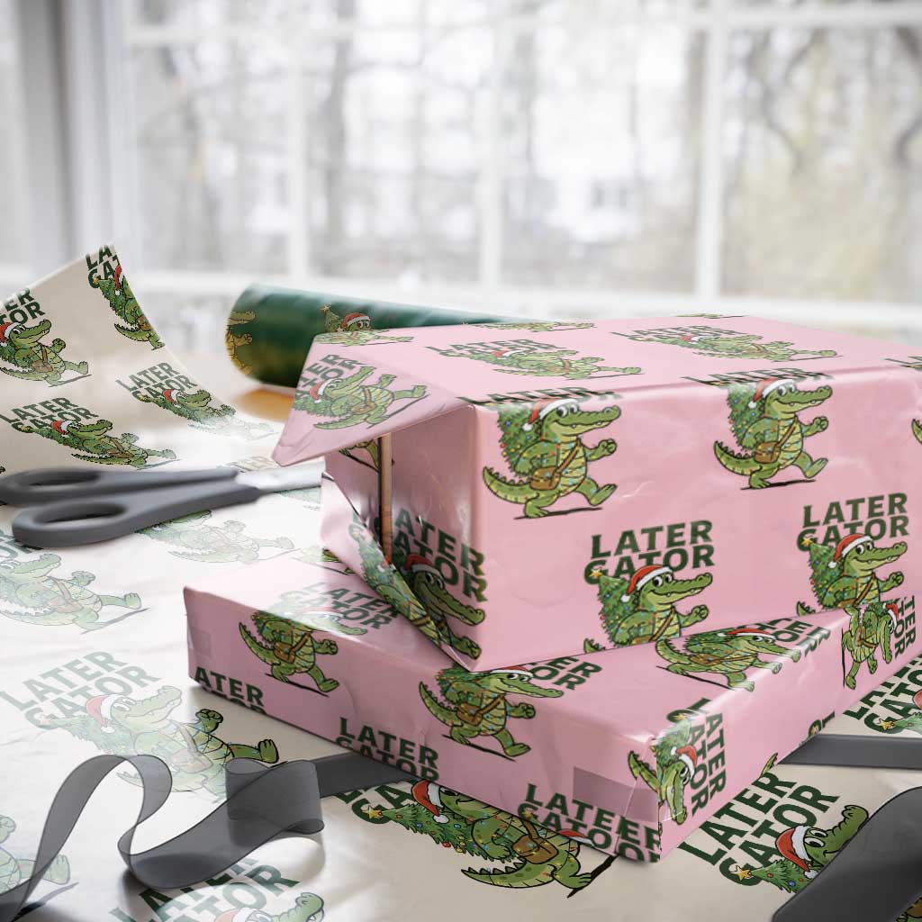 Funny Alligator Christmas Wrapping Paper Roll Lator Gator TS14 Light Pink Print Your Wear