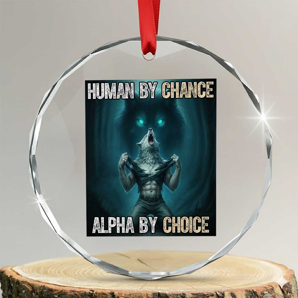 Funny Alpha Wolf Meme Crystal Glass Ornament Human By Chance Alpha By Choice TS14 Transparent Glass 3'' Circle Print Your Wear