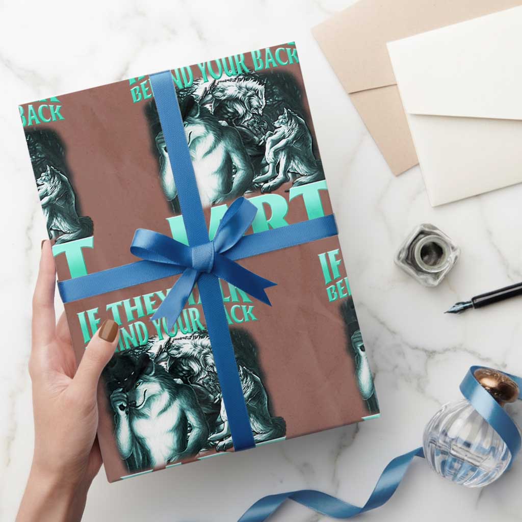 Funny Alpha Wolf Meme Wrapping Paper Roll If They Talk Behind Your Back Fart Humorous Cringe TS02 Mocha Print Your Wear
