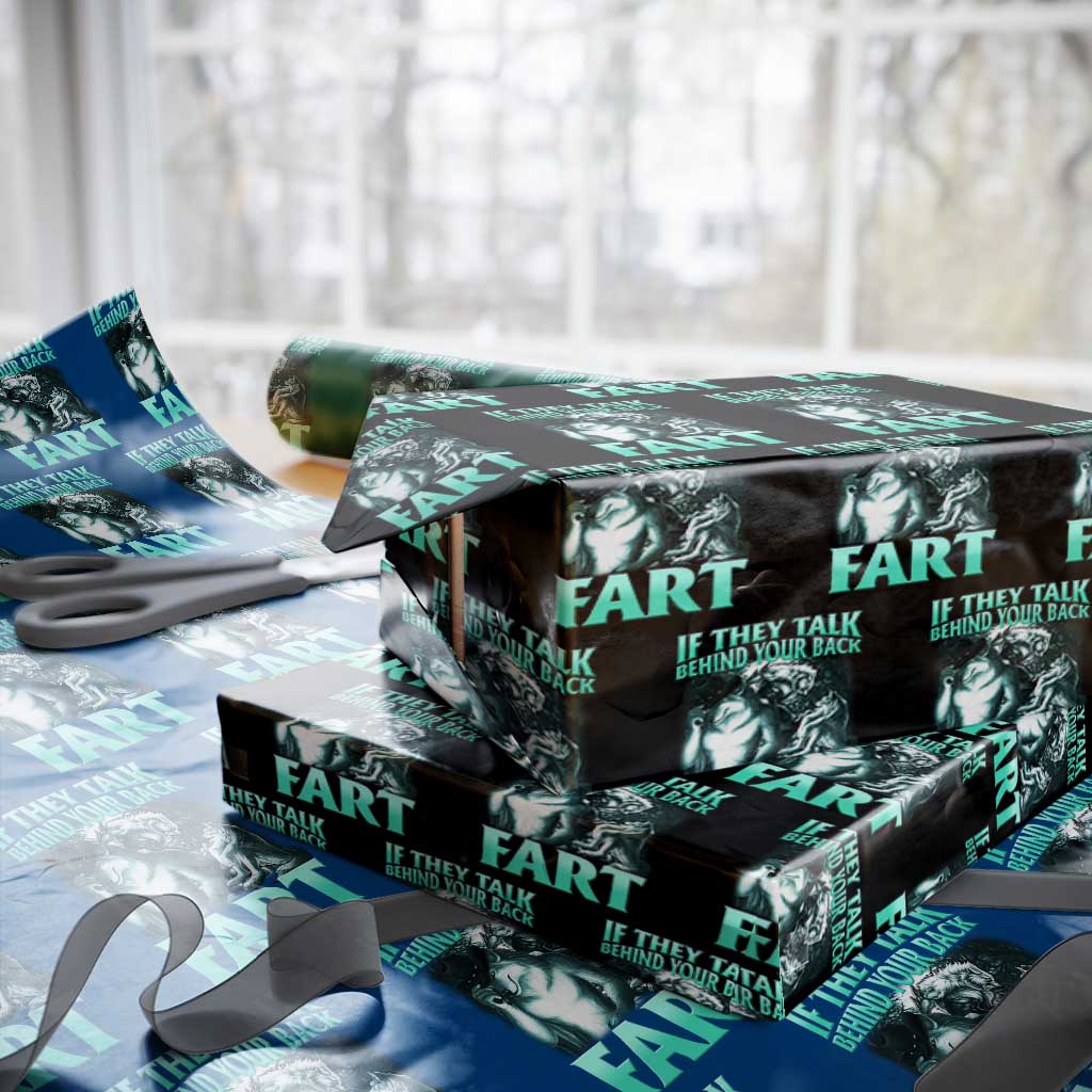 Funny Alpha Wolf Meme Wrapping Paper Roll If They Talk Behind Your Back Fart Humorous Cringe TS02 Black Print Your Wear