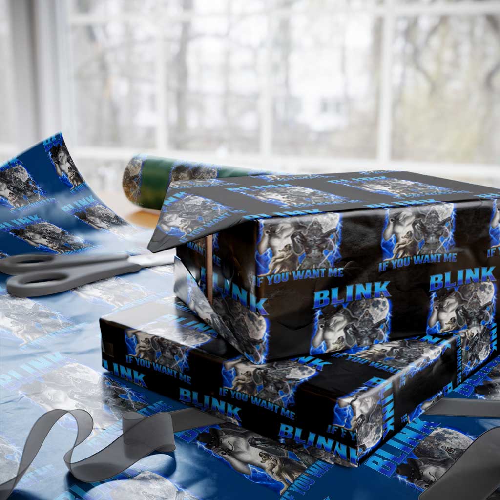 Funny Alpha Wolf Meme Wrapping Paper Roll Blink If You Want Me Bootleg Cringe Humor TS10 Black Print Your Wear