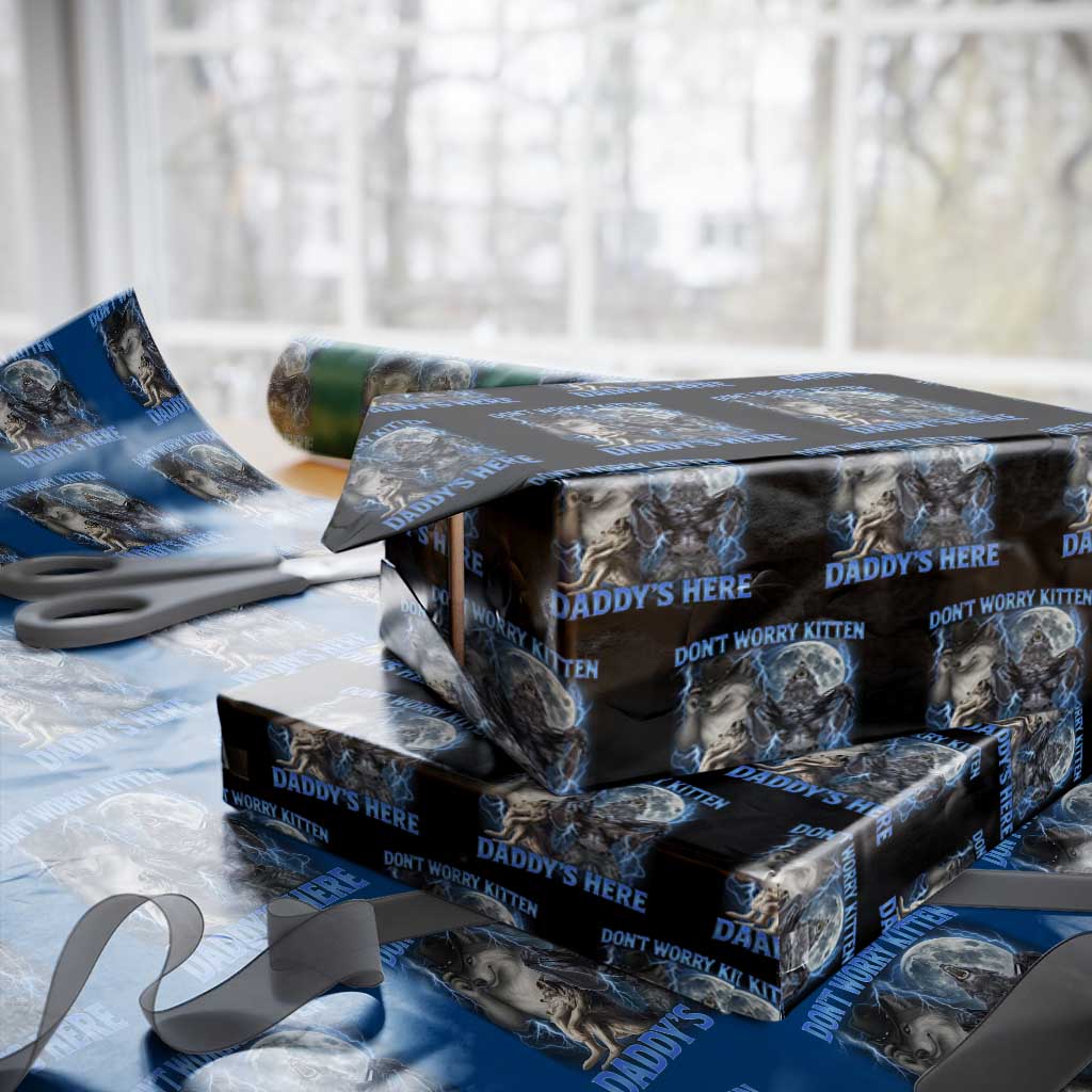 Funny Alpha Wolf Wrapping Paper Roll Don't Worry Kitten Daddy's Here 90s Vintage Bootleg TS10 Black Print Your Wear
