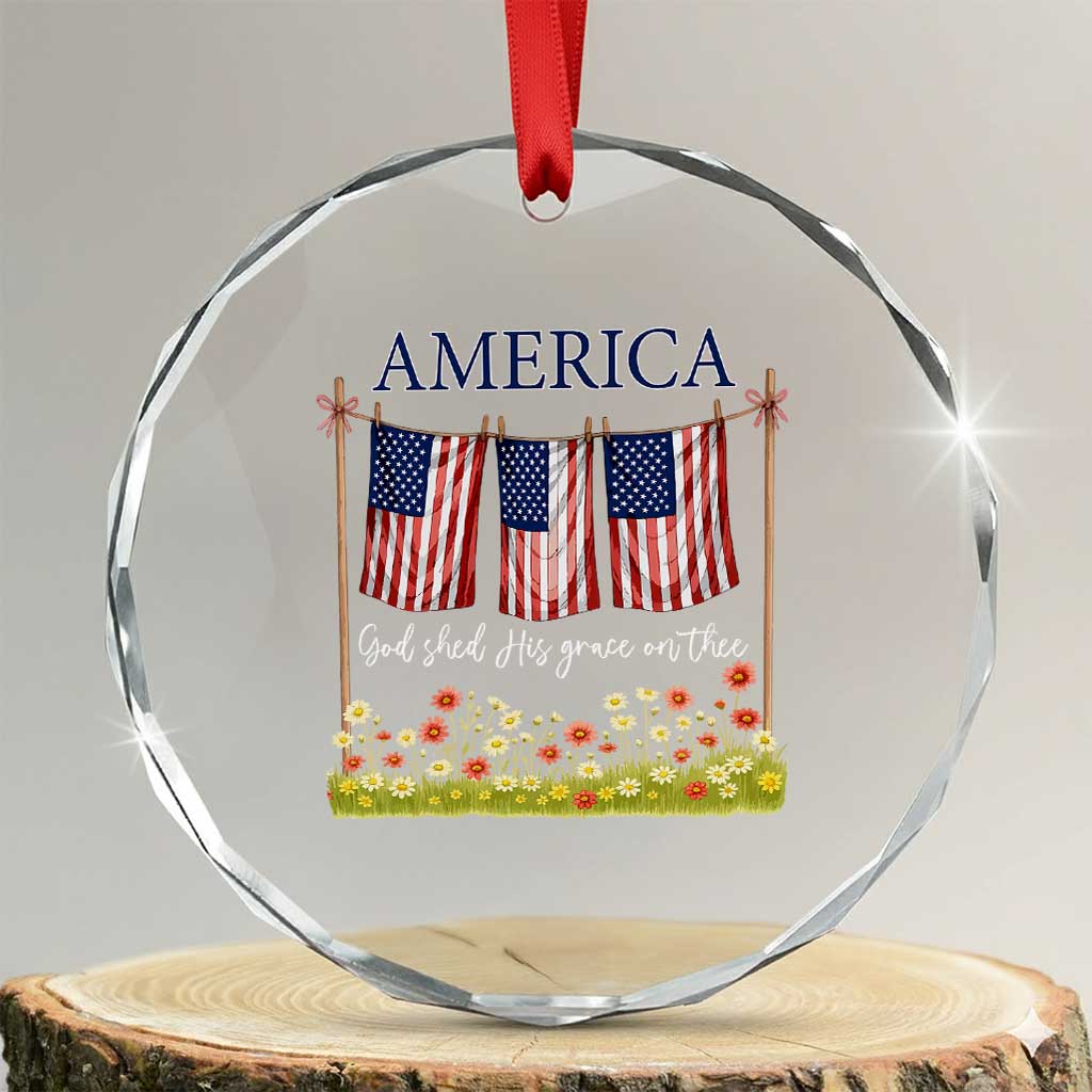 Funny America God Shed His Grace On Thee Crystal Glass Ornament 4th Of July Christian American Flag TS11 Transparent Glass 3'' Circle Print Your Wear