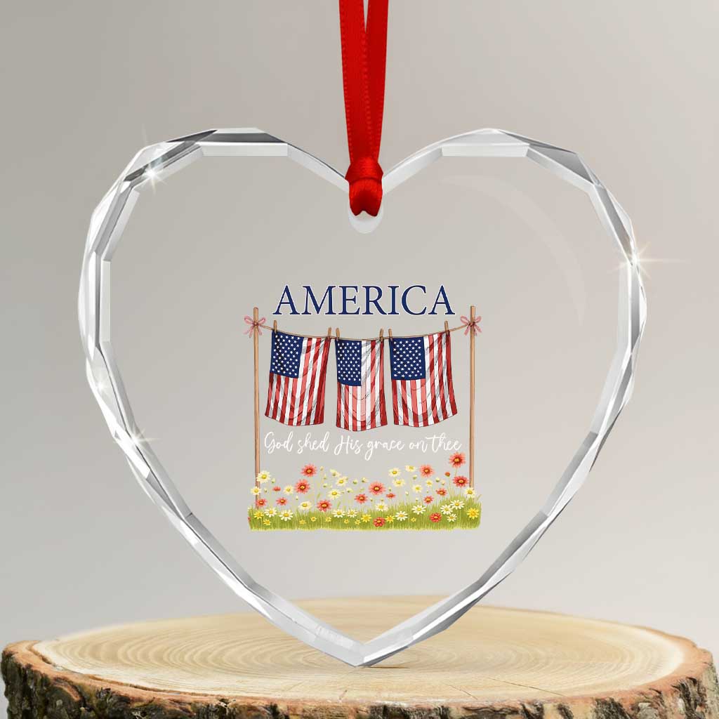 Funny America God Shed His Grace On Thee Heart Crystal Glass Ornament 4th Of July Christian American Flag TS11 Transparent Glass 3'' Heart Print Your Wear