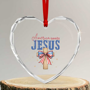 Funny America Needs Jesus Heart Crystal Glass Ornament 4th Of July Patriotic Christian Coquette Bow TS11 Transparent Glass 3'' Heart Print Your Wear