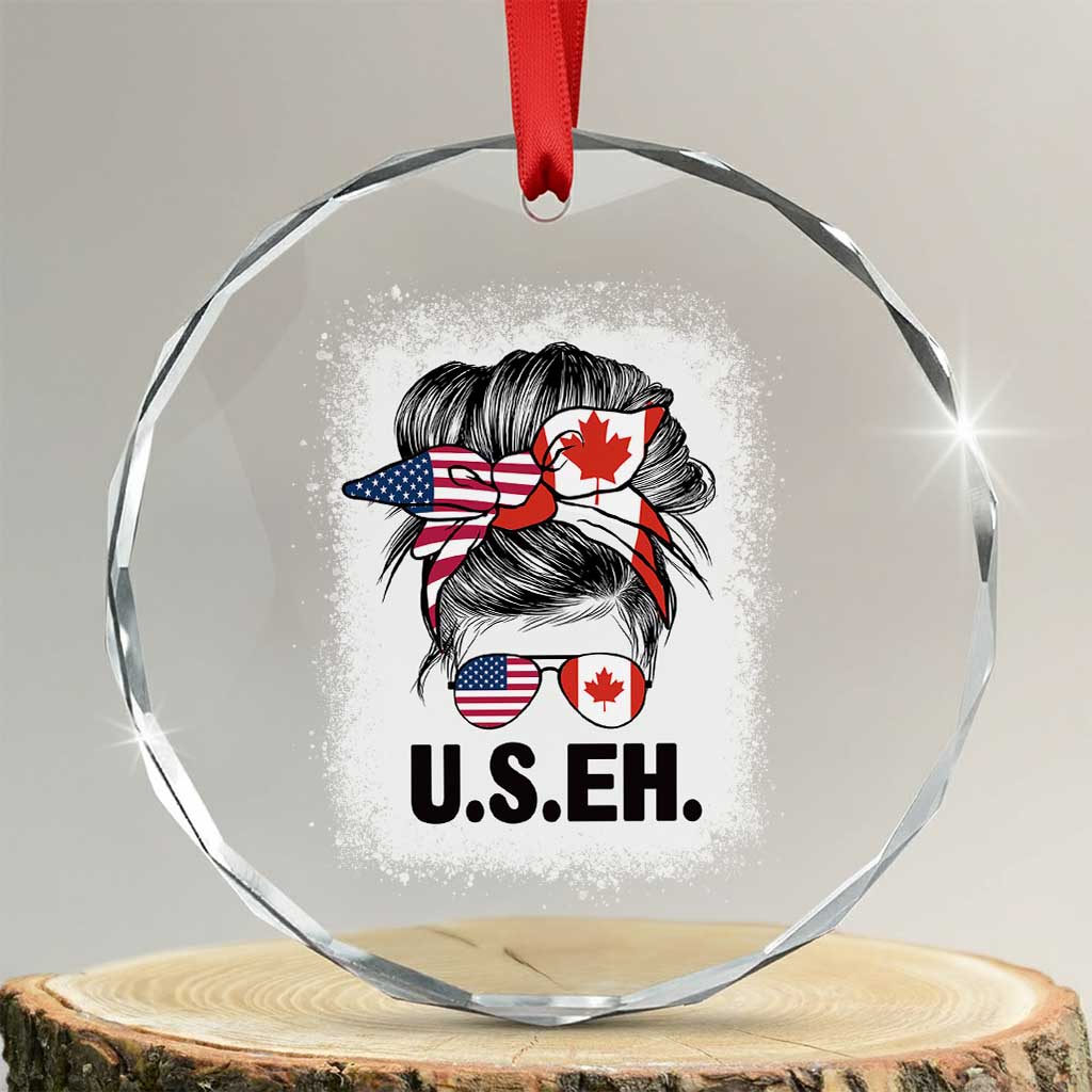 Funny American Canadan Bleached Crystal Glass Ornament US EH America Canada Flag Messy Bun - Print Your Wear