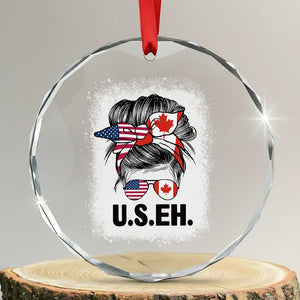 Funny American Canadan Bleached Crystal Glass Ornament US EH America Canada Flag Messy Bun - Print Your Wear