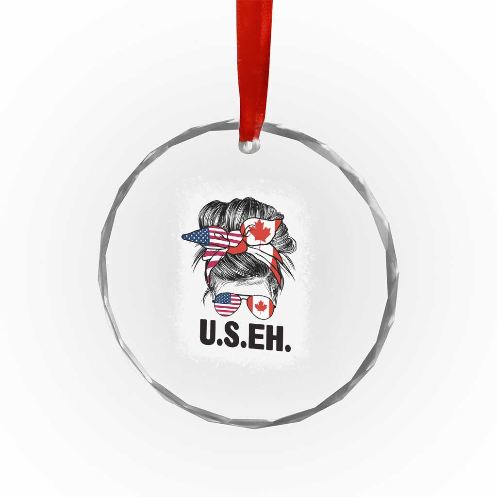 Funny American Canadan Bleached Crystal Glass Ornament US EH America Canada Flag Messy Bun TS02 Print Your Wear