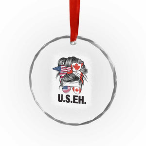 Funny American Canadan Bleached Crystal Glass Ornament US EH America Canada Flag Messy Bun - Print Your Wear