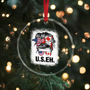 Funny American Canadan Bleached Crystal Glass Ornament US EH America Canada Flag Messy Bun - Print Your Wear
