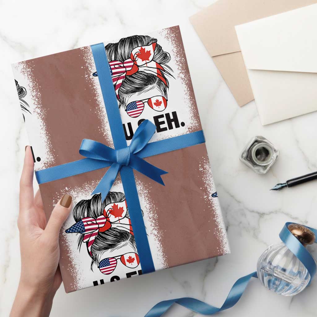 Funny American Canadan Bleached Wrapping Paper Roll US EH America Canada Flag Messy Bun TS02 Mocha Print Your Wear