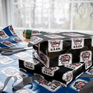 Funny American Canadan Bleached Wrapping Paper Roll US EH America Canada Flag Messy Bun TS02 Black Print Your Wear