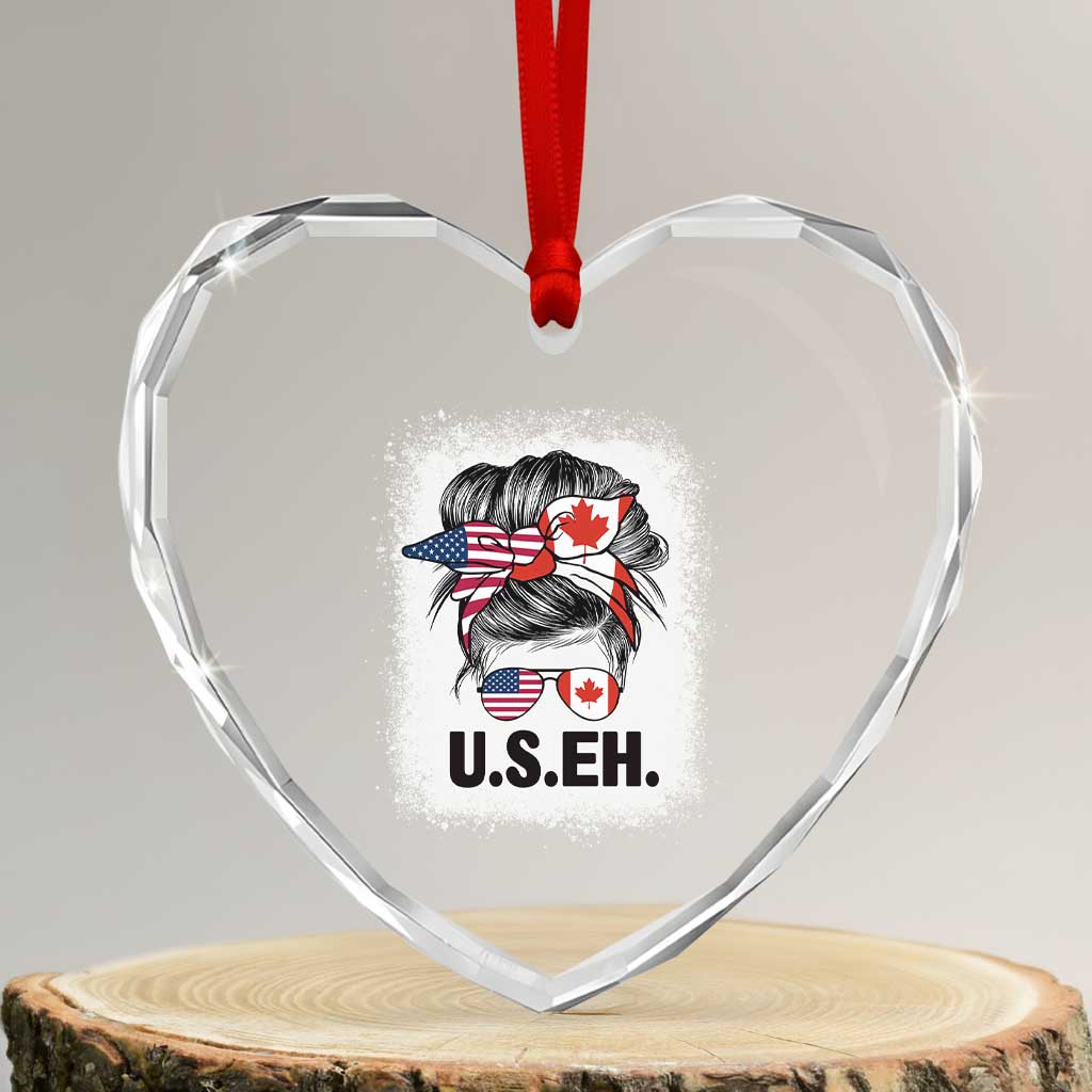 Funny American Canadan Bleached Heart Crystal Glass Ornament US EH America Canada Flag Messy Bun TS02 Transparent Glass 3'' Heart Print Your Wear