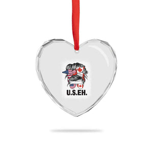 Funny American Canadan Bleached Heart Crystal Glass Ornament US EH America Canada Flag Messy Bun TS02 Print Your Wear