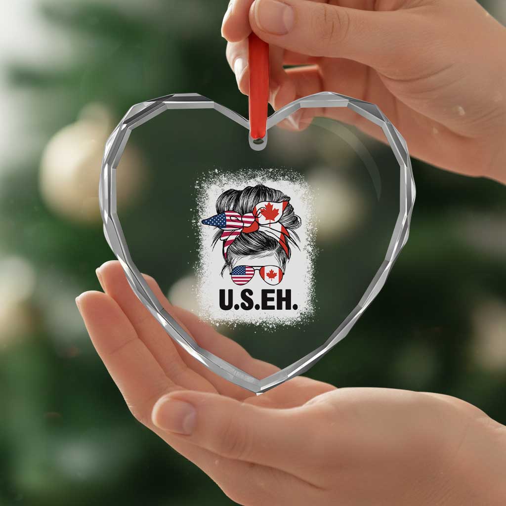 Funny American Canadan Bleached Heart Crystal Glass Ornament US EH America Canada Flag Messy Bun TS02 Print Your Wear