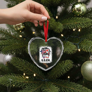 Funny American Canadan Bleached Heart Crystal Glass Ornament US EH America Canada Flag Messy Bun TS02 Print Your Wear