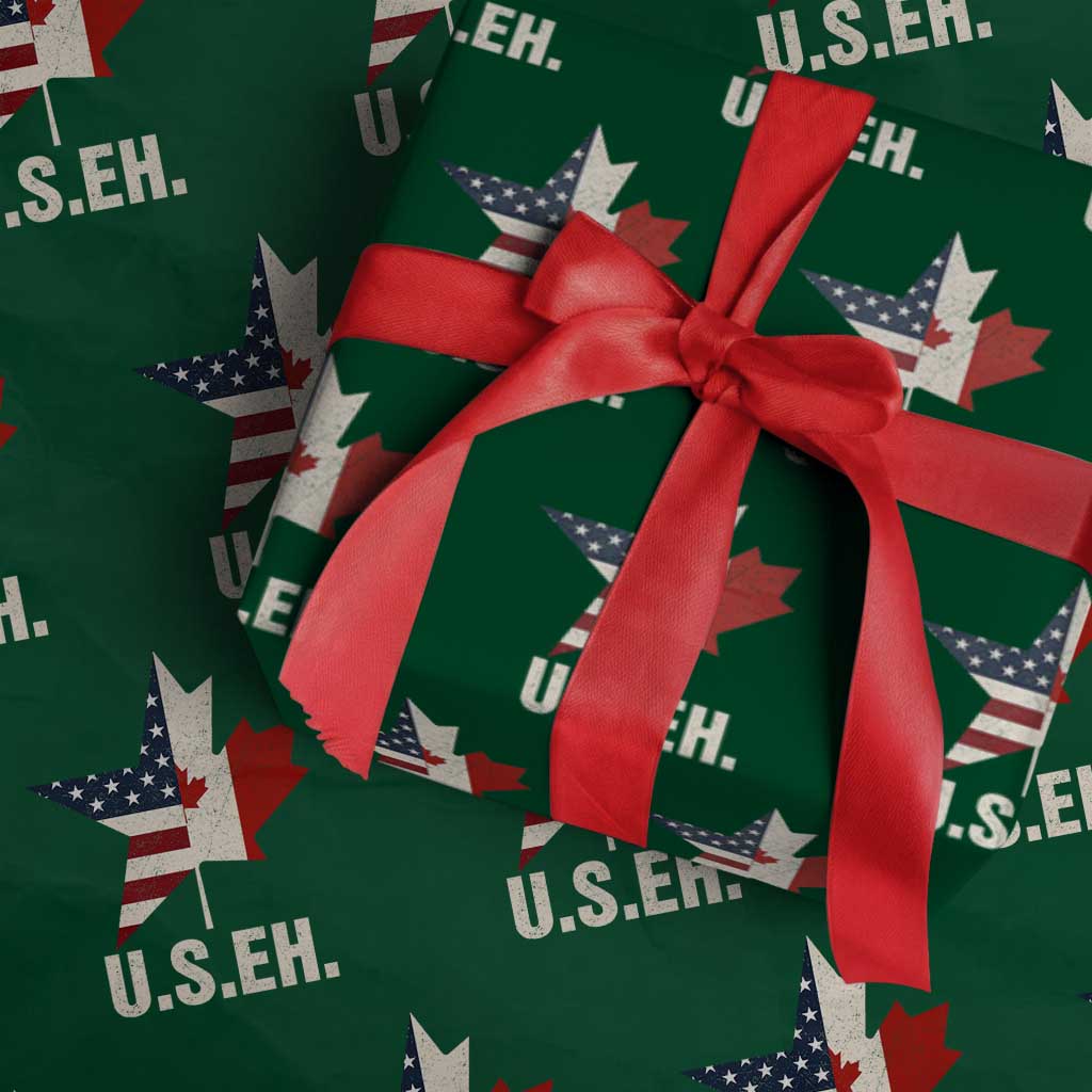 Funny American Canadan Wrapping Paper Roll US EH Canada Maple Leaf America Star Flag TS02 Green Print Your Wear