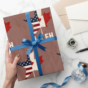 Funny American Canadan Wrapping Paper Roll US EH Canada Maple Leaf America Star Flag TS02 Mocha Print Your Wear