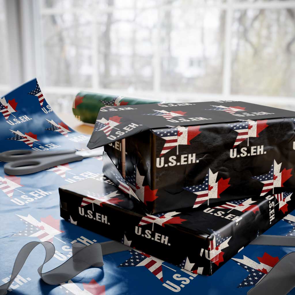 Funny American Canadan Wrapping Paper Roll US EH Canada Maple Leaf America Star Flag TS02 Black Print Your Wear