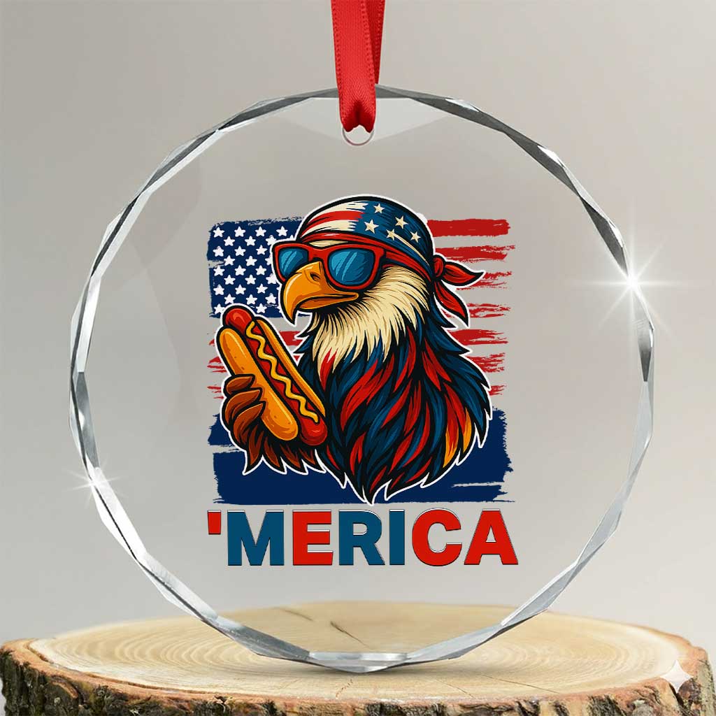 Funny American Eagle Eating Hot Dog Crystal Glass Ornament 4th Of July Party Patriotic USA Flag TS02 Transparent Glass 3'' Circle Print Your Wear