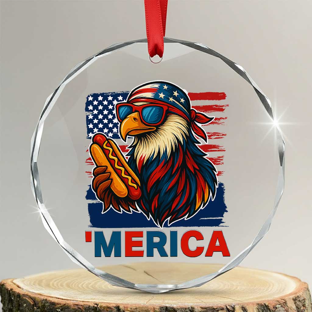 Funny American Eagle Eating Hot Dog Crystal Glass Ornament 4th Of July Party Patriotic USA Flag TS02 Transparent Glass 3'' Circle Print Your Wear