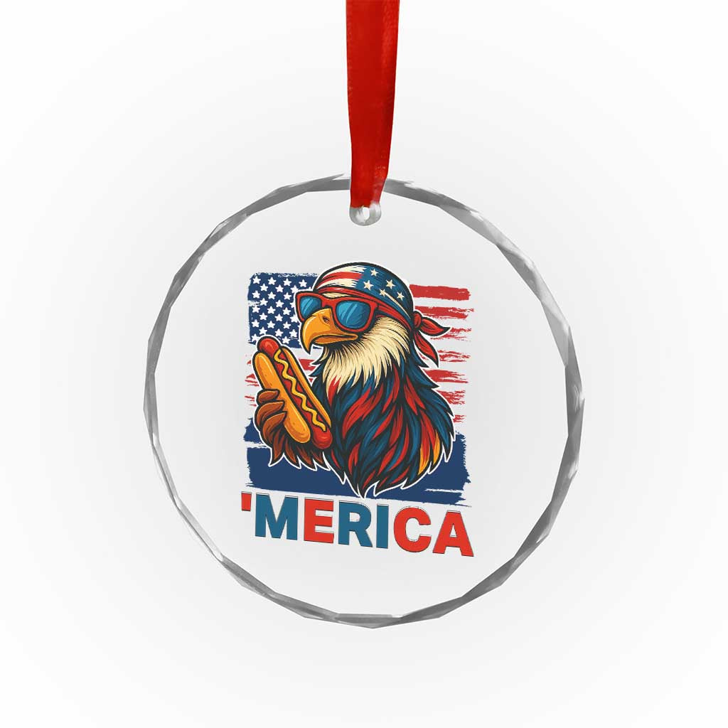 Funny American Eagle Eating Hot Dog Crystal Glass Ornament 4th Of July Party Patriotic USA Flag TS02 Print Your Wear