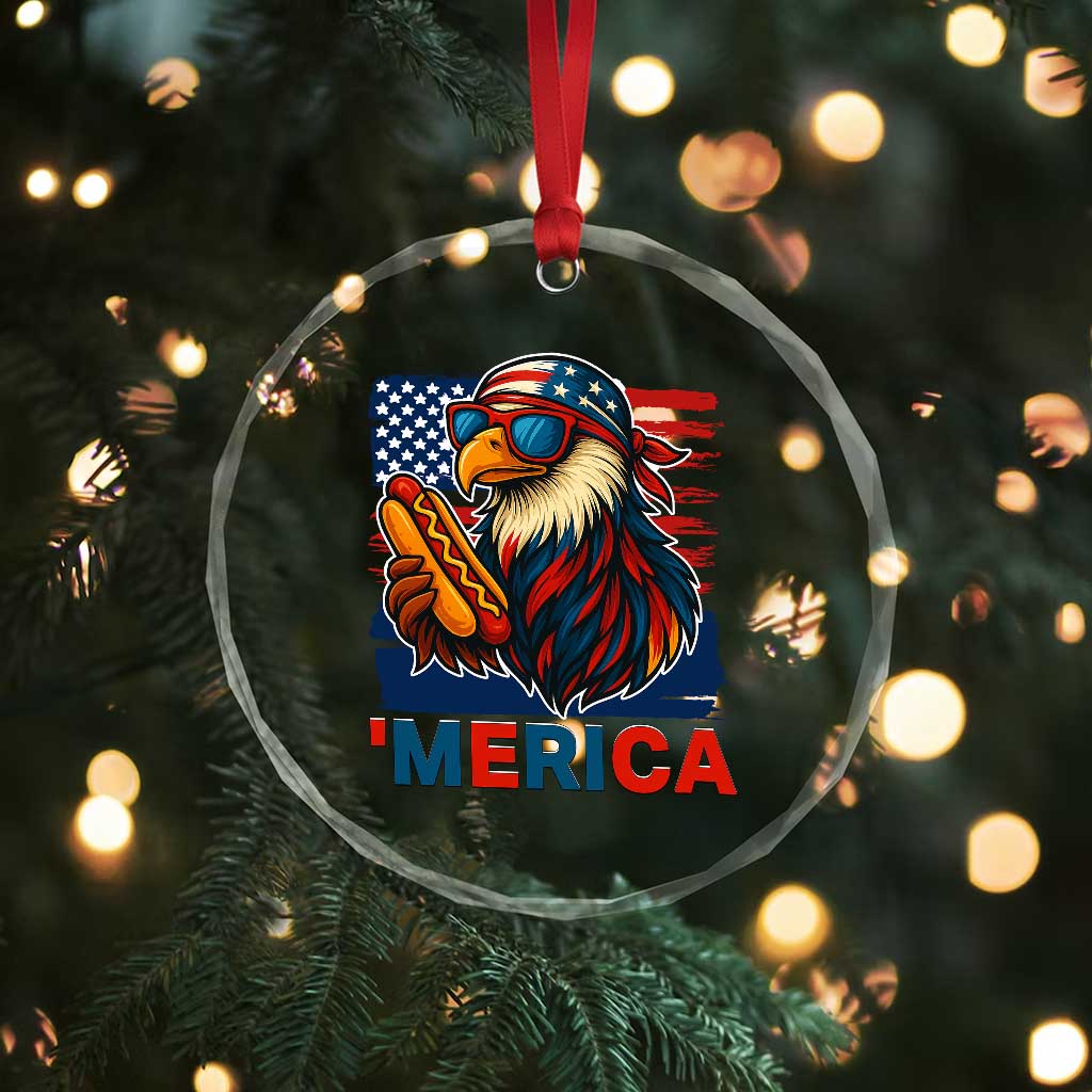 Funny American Eagle Eating Hot Dog Crystal Glass Ornament 4th Of July Party Patriotic USA Flag TS02 Print Your Wear
