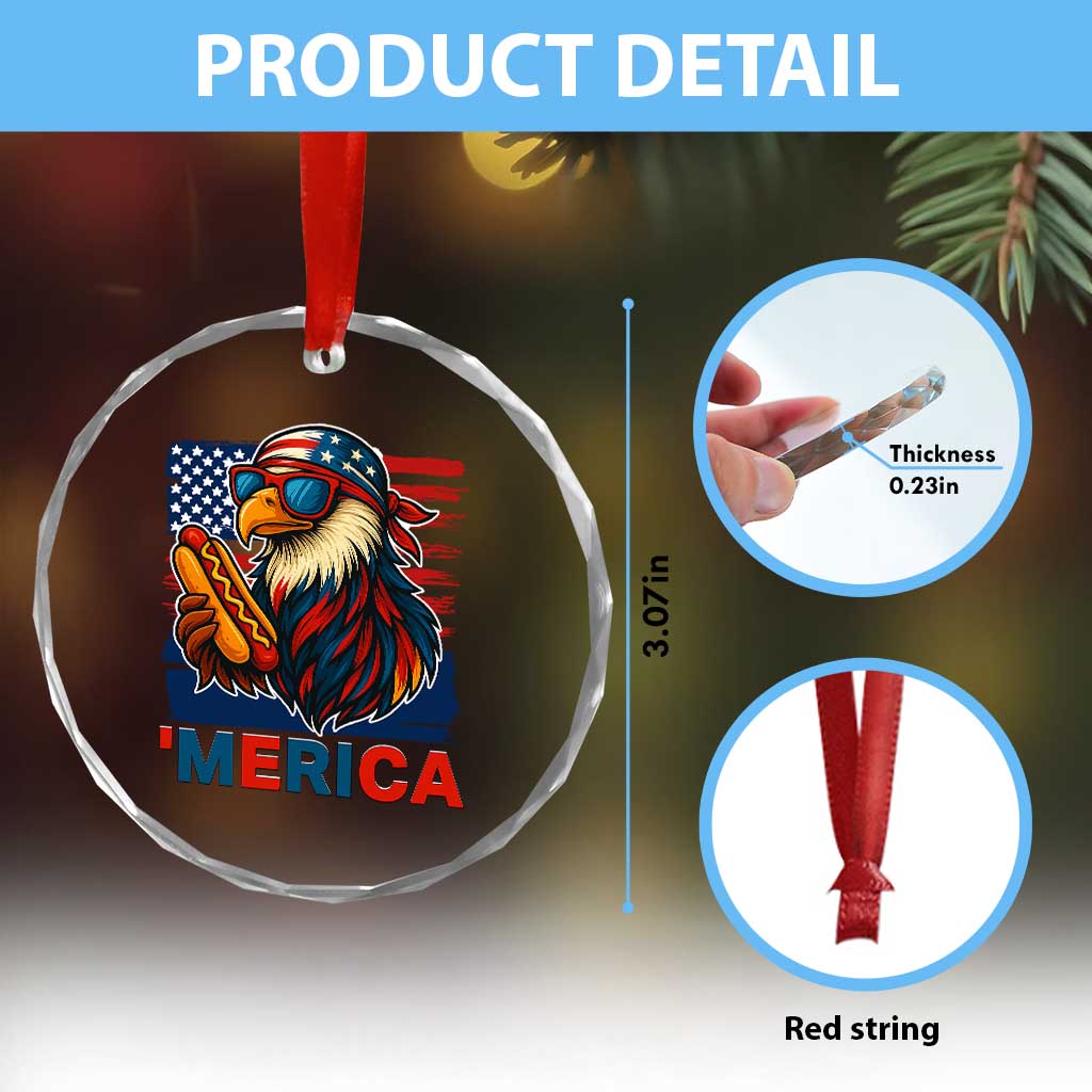 Funny American Eagle Eating Hot Dog Crystal Glass Ornament 4th Of July Party Patriotic USA Flag TS02 Print Your Wear