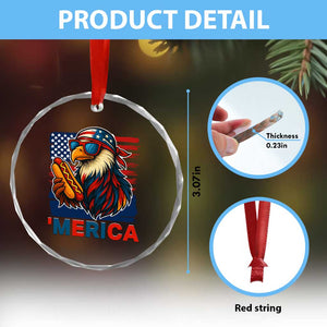 Funny American Eagle Eating Hot Dog Crystal Glass Ornament 4th Of July Party Patriotic USA Flag TS02 Print Your Wear