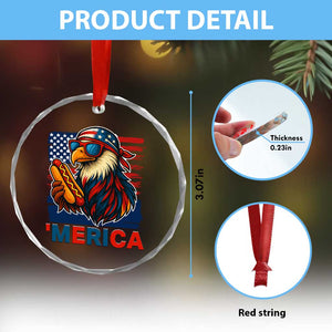 Funny American Eagle Eating Hot Dog Crystal Glass Ornament 4th Of July Party Patriotic USA Flag TS02 Print Your Wear