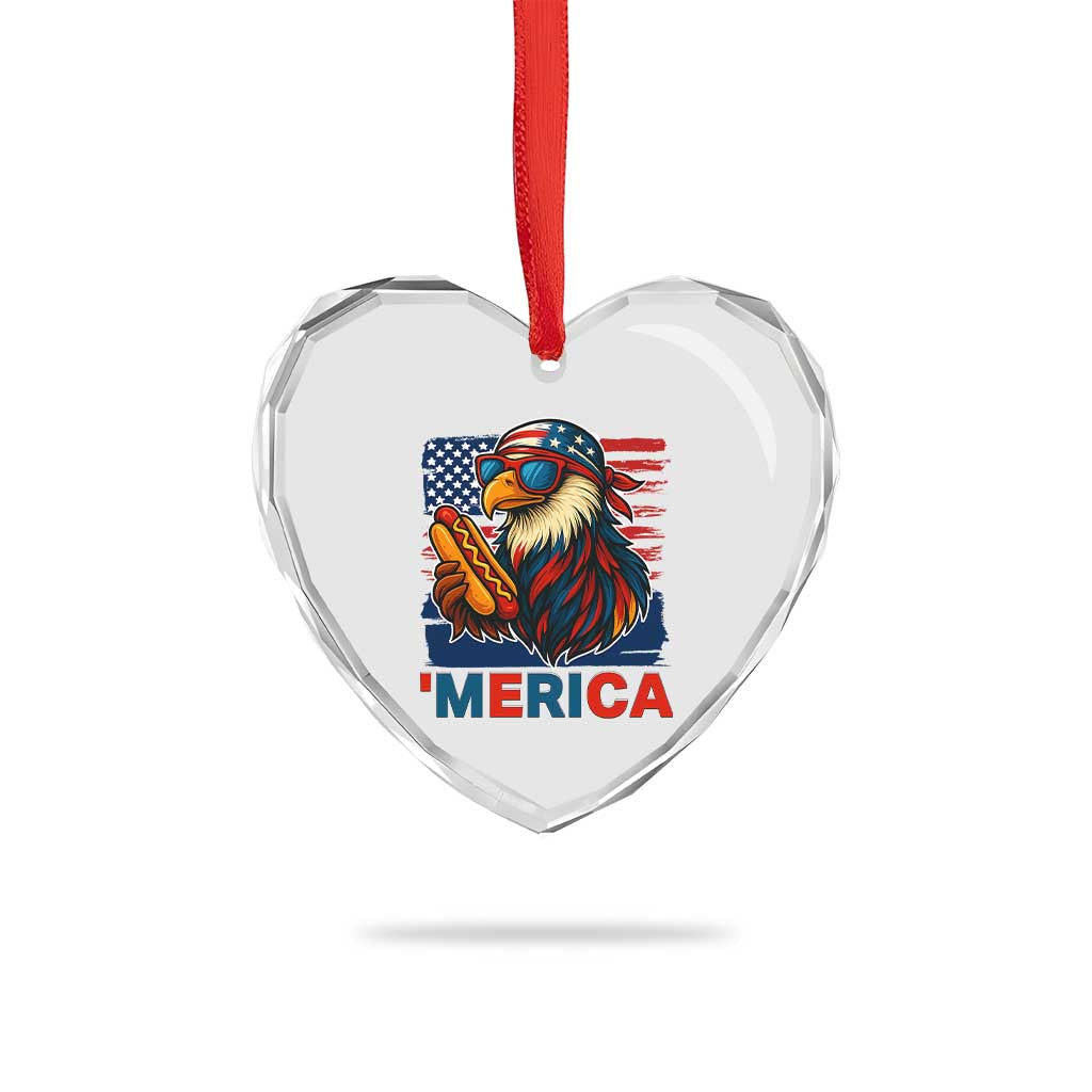 Funny American Eagle Eating Hot Dog Heart Crystal Glass Ornament 4th Of July Party Patriotic USA Flag TS02 Print Your Wear