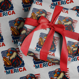 Funny American Eagle Eating Hot Dog Wrapping Paper Roll 4th Of July Party Patriotic USA Flag TS02 White Print Your Wear