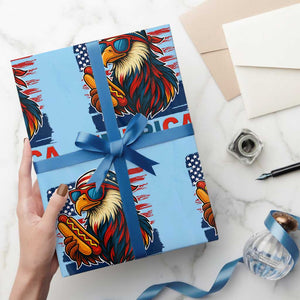 Funny American Eagle Eating Hot Dog Wrapping Paper Roll 4th Of July Party Patriotic USA Flag TS02 Light Blue Print Your Wear