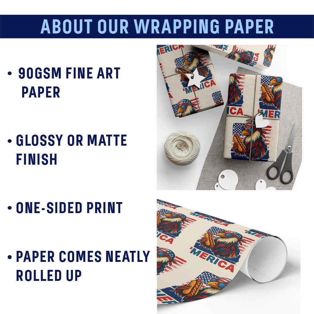 Funny American Eagle Eating Hot Dog Wrapping Paper Roll 4th Of July Party Patriotic USA Flag TS02 Print Your Wear