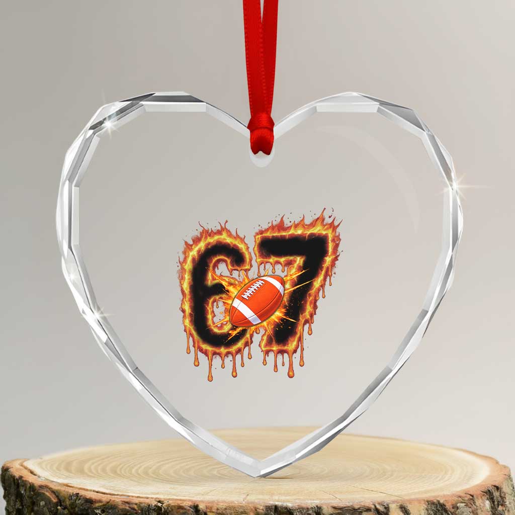 Funny American Football Six Seven Heart Crystal Glass Ornament Fire Drip 67 Meme TS12 Transparent Glass 3'' Heart Print Your Wear