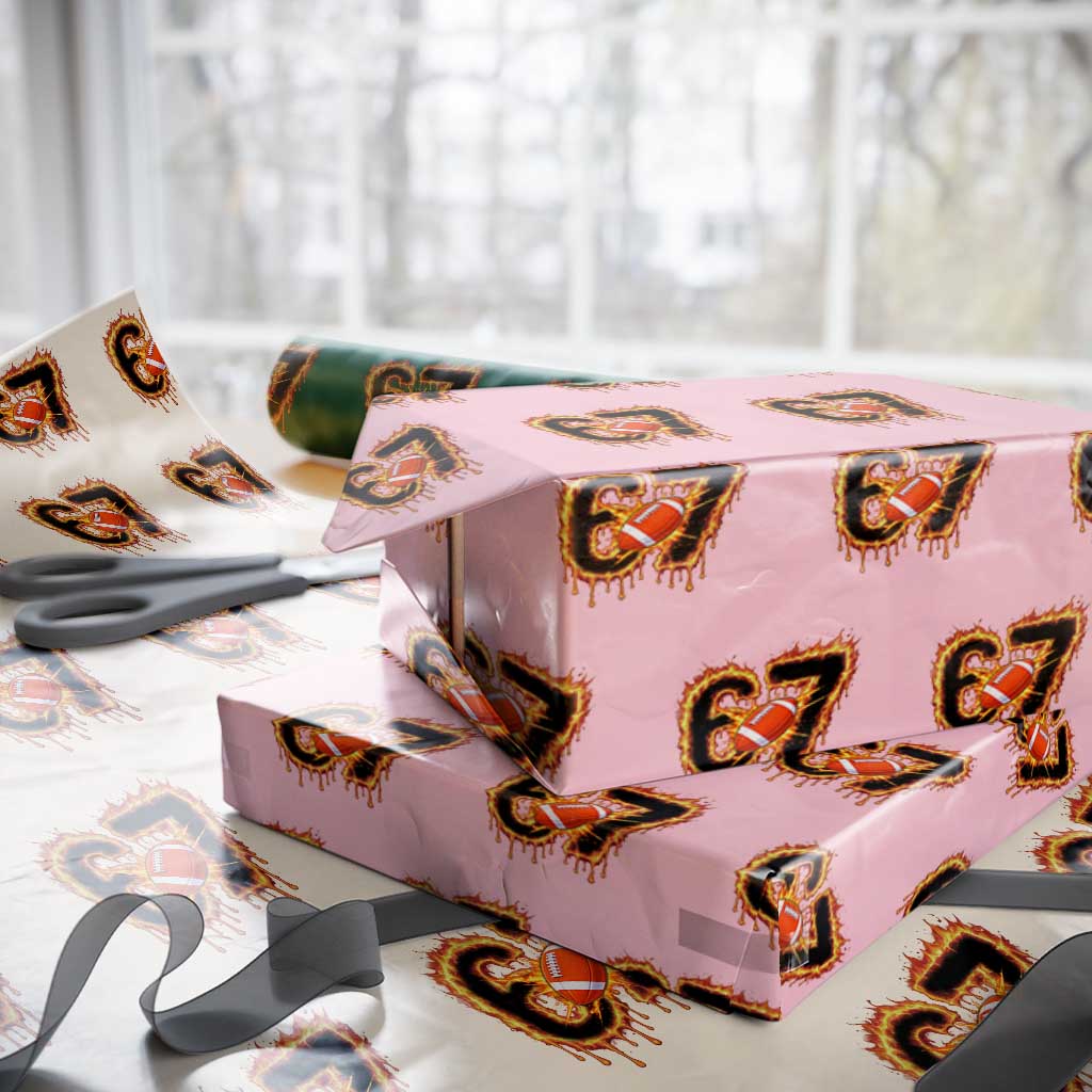 Funny American Football Six Seven Wrapping Paper Roll Fire Drip 67 Meme TS12 Light Pink Print Your Wear