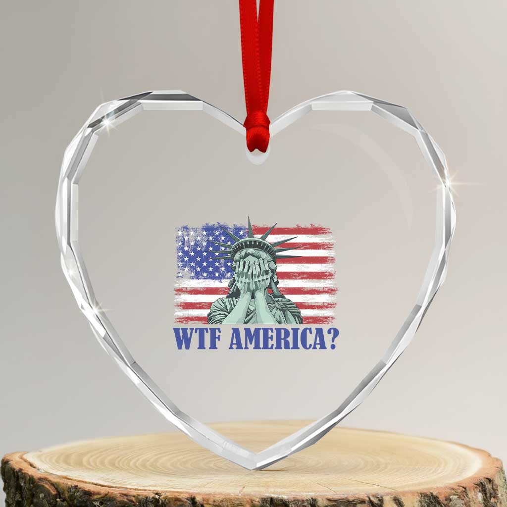 Funny American Heart Crystal Glass Ornament Statue of Liberty WTF USA Freedom Satire TS14 Transparent Glass 3'' Heart Print Your Wear