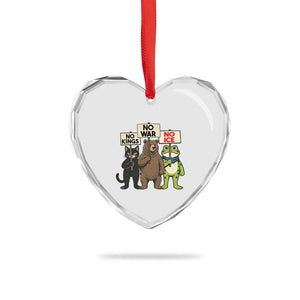 Funny Animal Protest Heart Crystal Glass Ornament No Kings No Wars No Ice TS12 Print Your Wear
