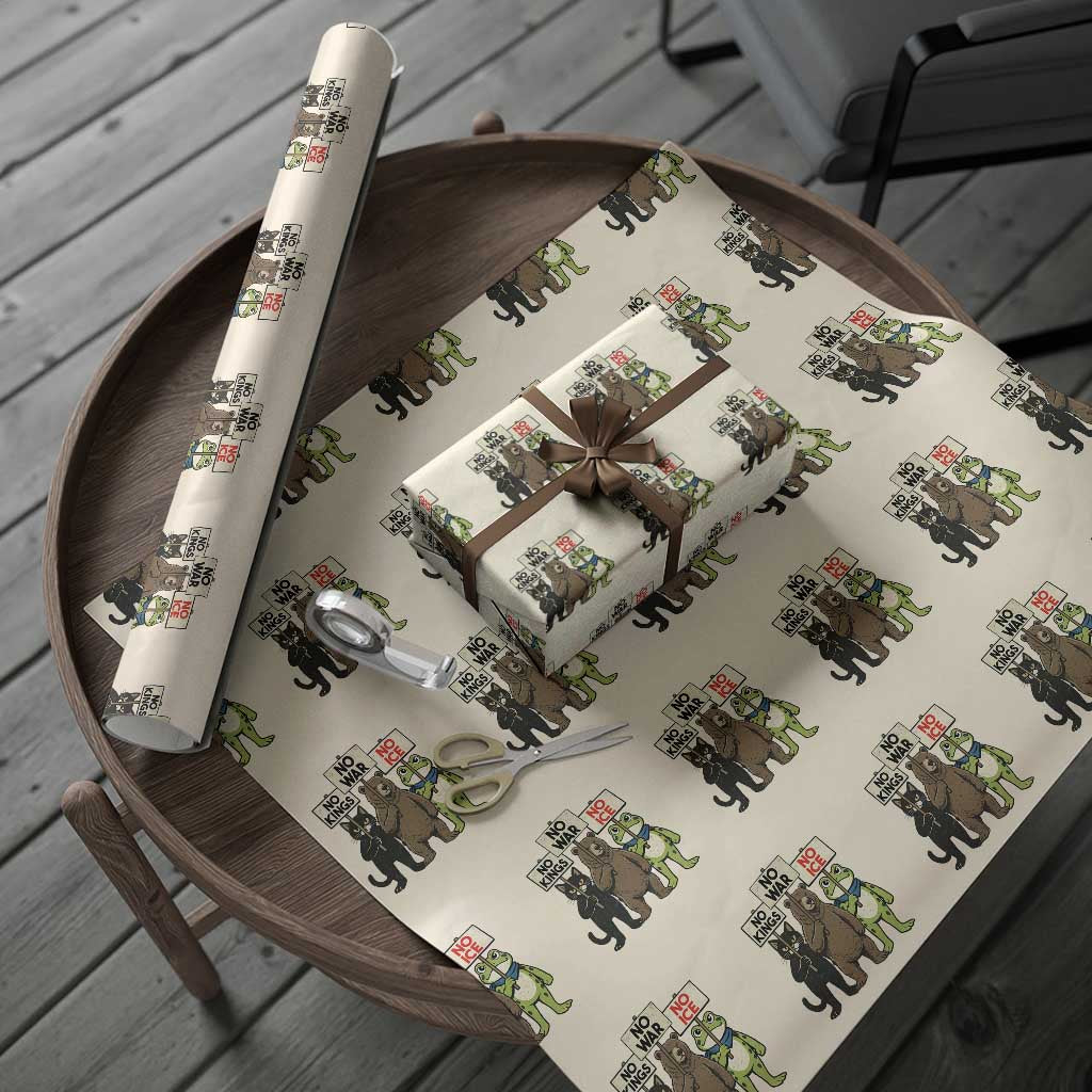 Funny Animal Protest Wrapping Paper Roll No Kings No Wars No Ice TS12 Beige Print Your Wear
