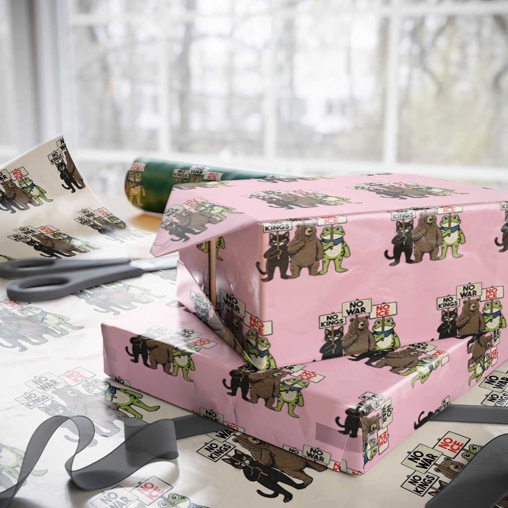 Funny Animal Protest Wrapping Paper Roll No Kings No Wars No Ice TS12 Light Pink Print Your Wear