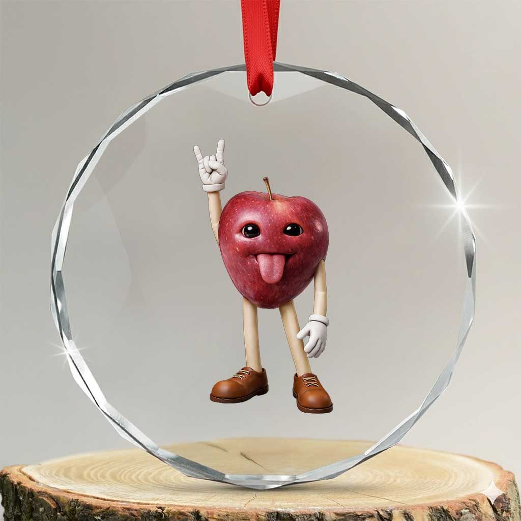 Funny Apple With Face Wapple Meme Crystal Glass Ornament TS12 Transparent Glass 3'' Circle Print Your Wear