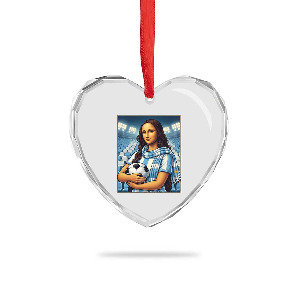 Funny Argentina Soccer Mona Lisa Heart Crystal Glass Ornament Football Fan Pride Graphic
