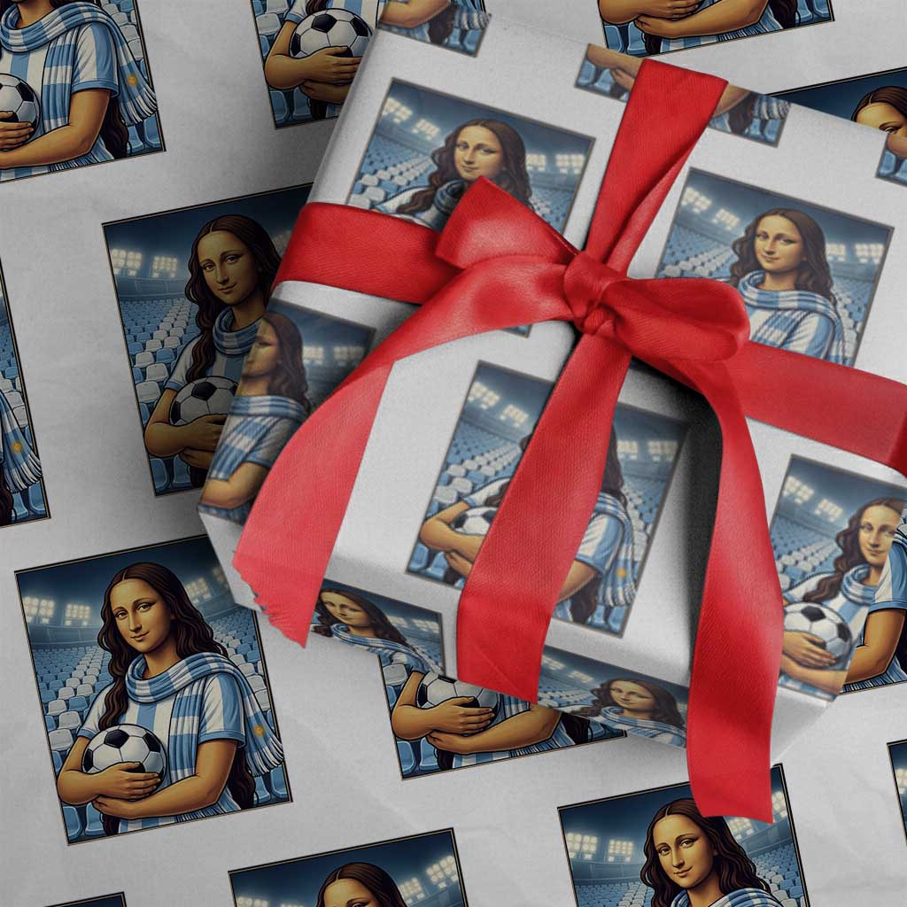 Funny Argentina Soccer Mona Lisa Wrapping Paper Roll Football Fan Pride Graphic TS12 White Print Your Wear