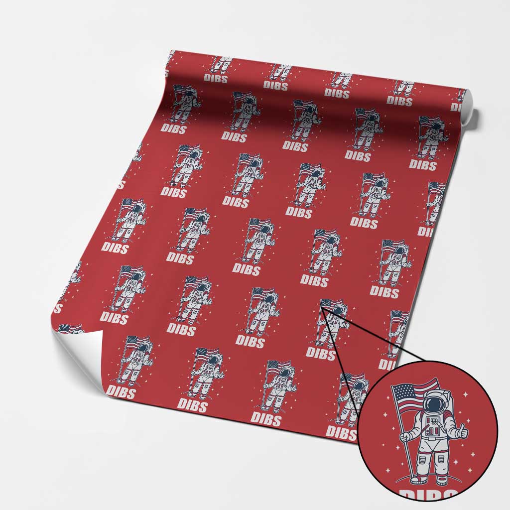 Funny Astronaut Dibs Moon Landing Wrapping Paper Roll Patriotic Space USA Meme for 4th of July TS10 Red Print Your Wear