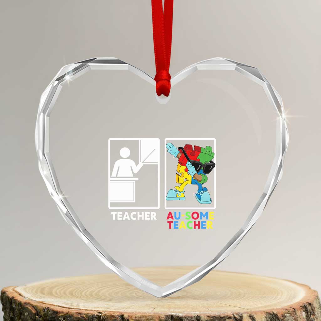 Funny Au Some Teacher Heart Crystal Glass Ornament Autism Acceptance Special Education Gift
